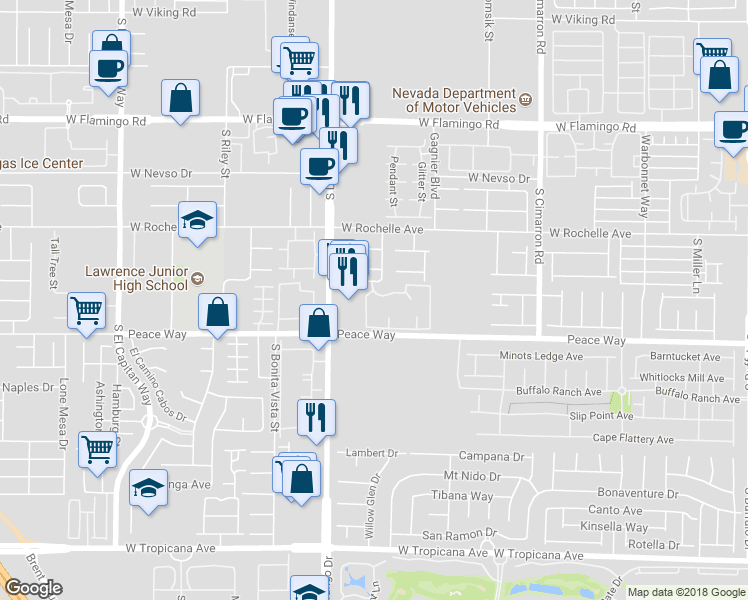 map of restaurants, bars, coffee shops, grocery stores, and more near 8501 West University Avenue in Las Vegas