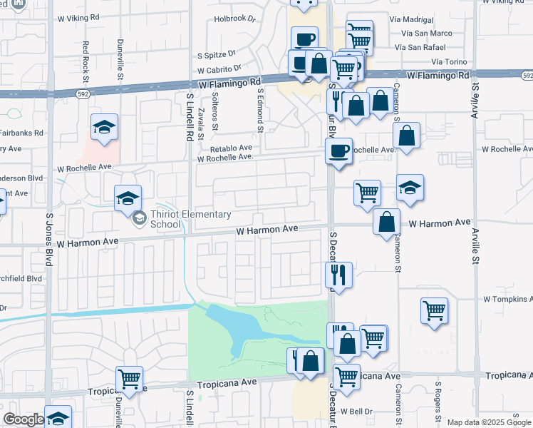 map of restaurants, bars, coffee shops, grocery stores, and more near 5185 Indian River Drive in Las Vegas
