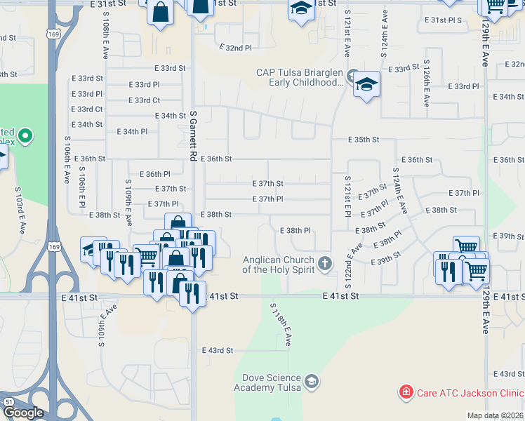 map of restaurants, bars, coffee shops, grocery stores, and more near in Tulsa