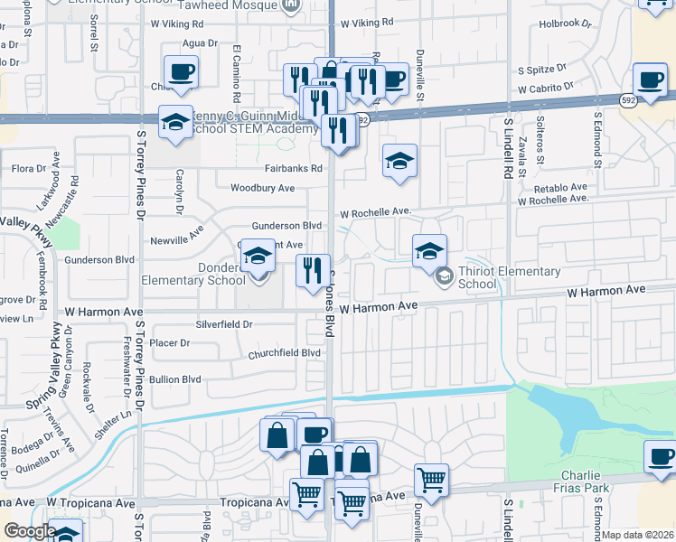 map of restaurants, bars, coffee shops, grocery stores, and more near 4400 South Jones Boulevard in Las Vegas