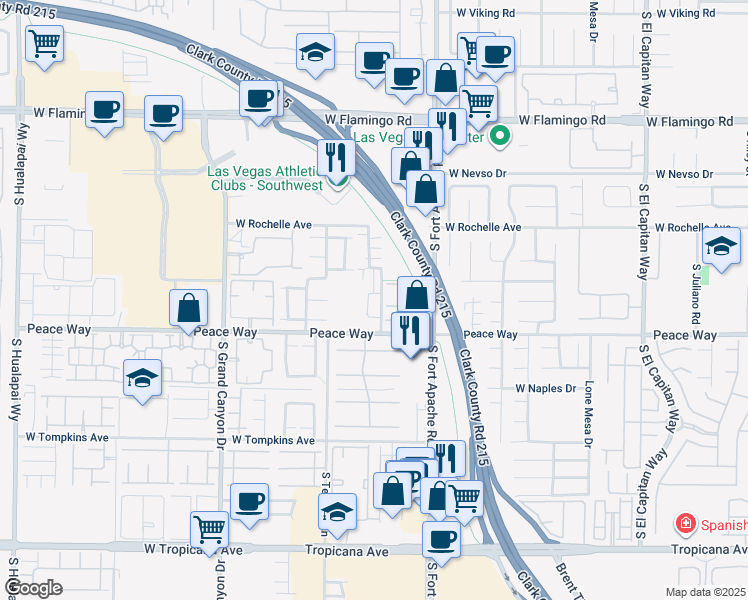 map of restaurants, bars, coffee shops, grocery stores, and more near 241 South Chieftain Street in Las Vegas