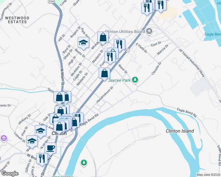 map of restaurants, bars, coffee shops, grocery stores, and more near 716 Hendrickson Street in Clinton