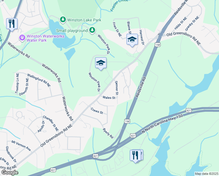 map of restaurants, bars, coffee shops, grocery stores, and more near 3634 Old Greensboro Road in Winston-Salem