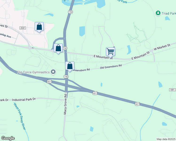 map of restaurants, bars, coffee shops, grocery stores, and more near 1328 Old Greensboro Road in Kernersville