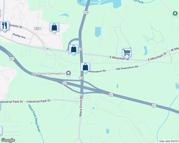 map of restaurants, bars, coffee shops, grocery stores, and more near 1210 Old Greensboro Road in Kernersville