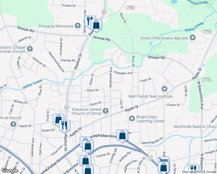 map of restaurants, bars, coffee shops, grocery stores, and more near 904 Richmond Avenue in Burlington