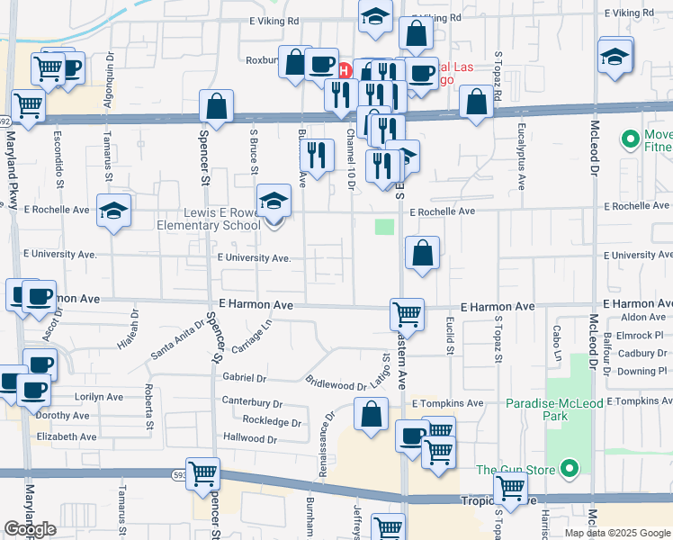 map of restaurants, bars, coffee shops, grocery stores, and more near 2220 Pine Breeze Lane in Las Vegas