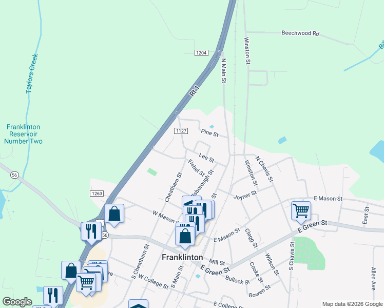 map of restaurants, bars, coffee shops, grocery stores, and more near 209 Lee Street in Franklinton
