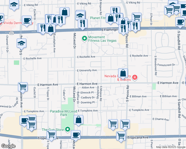 map of restaurants, bars, coffee shops, grocery stores, and more near 3123 Cardinal Lane in Las Vegas