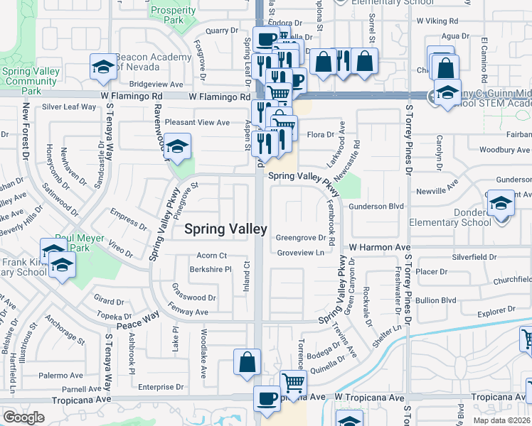 map of restaurants, bars, coffee shops, grocery stores, and more near 4374 De Forest Street in Las Vegas