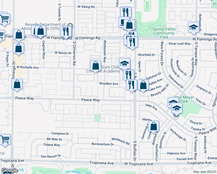 map of restaurants, bars, coffee shops, grocery stores, and more near 7951 Delbonita Avenue in Las Vegas