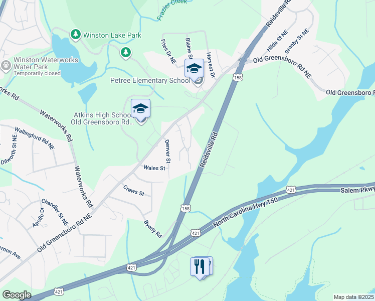 map of restaurants, bars, coffee shops, grocery stores, and more near 479 Louise Wilson Lane in Winston-Salem