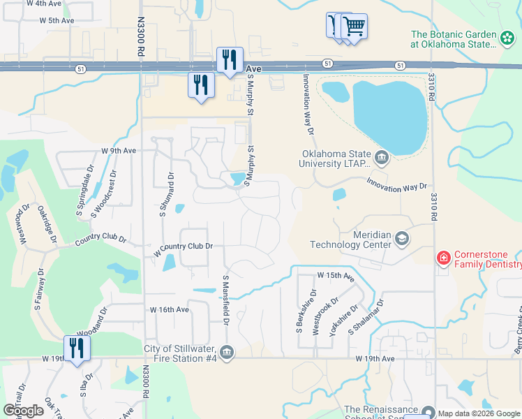 map of restaurants, bars, coffee shops, grocery stores, and more near 4312 Prescot Drive in Stillwater