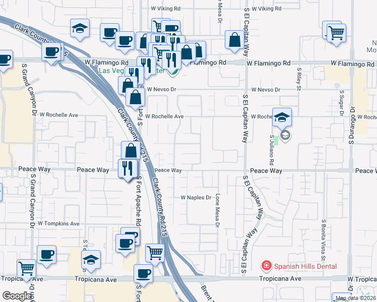 map of restaurants, bars, coffee shops, grocery stores, and more near 9178 Valley Spring Court in Las Vegas