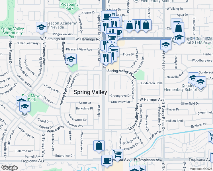 map of restaurants, bars, coffee shops, grocery stores, and more near 4407 De Forest Street in Las Vegas