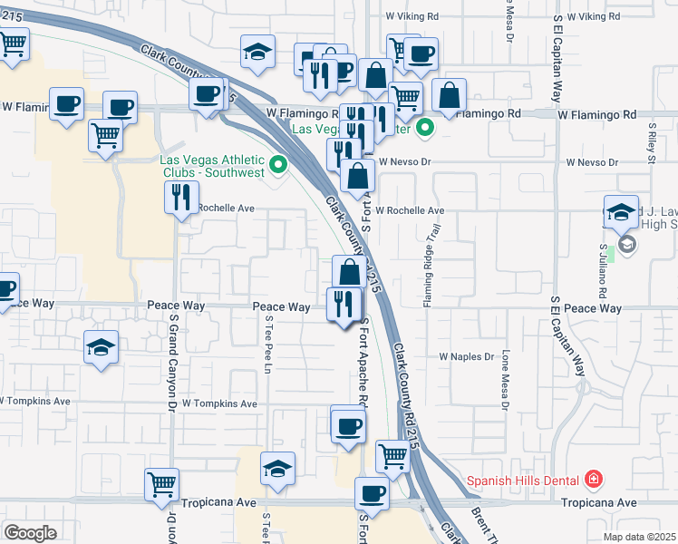 map of restaurants, bars, coffee shops, grocery stores, and more near 9470 Peace Way in Las Vegas