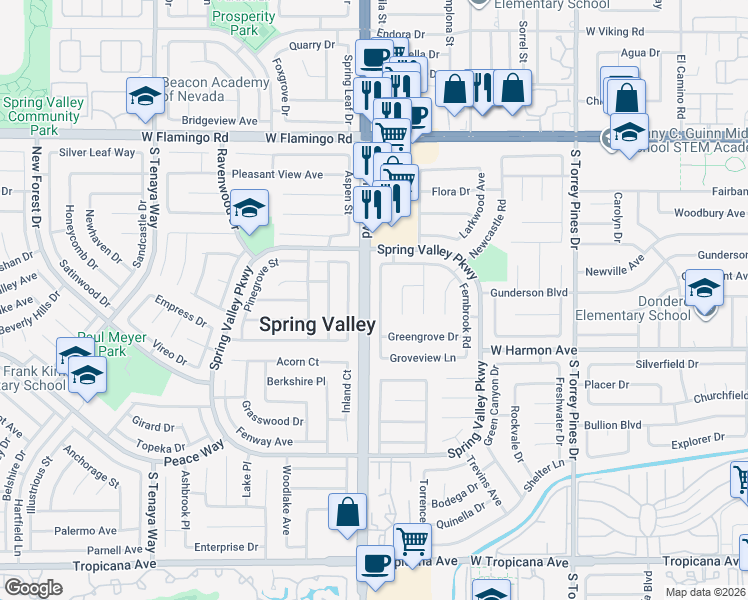 map of restaurants, bars, coffee shops, grocery stores, and more near 4407 De Forest Street in Las Vegas