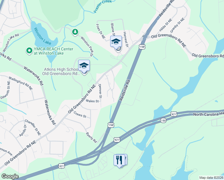 map of restaurants, bars, coffee shops, grocery stores, and more near 479 Louise Wilson Lane in Winston-Salem