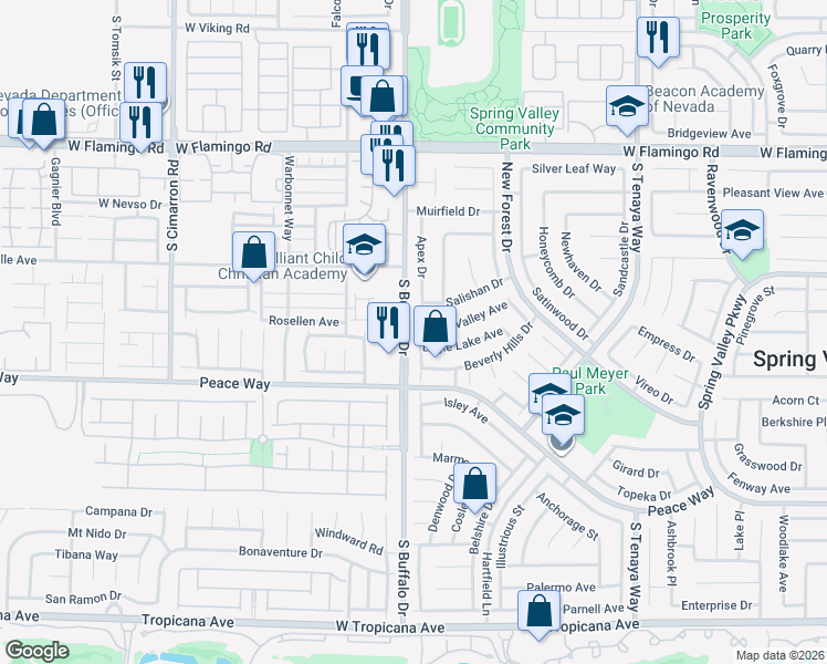 map of restaurants, bars, coffee shops, grocery stores, and more near 7773 Salishan Drive in Las Vegas