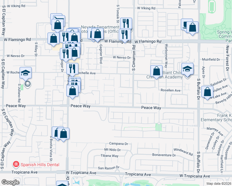 map of restaurants, bars, coffee shops, grocery stores, and more near 8287 Cedar Leaf Drive in Las Vegas