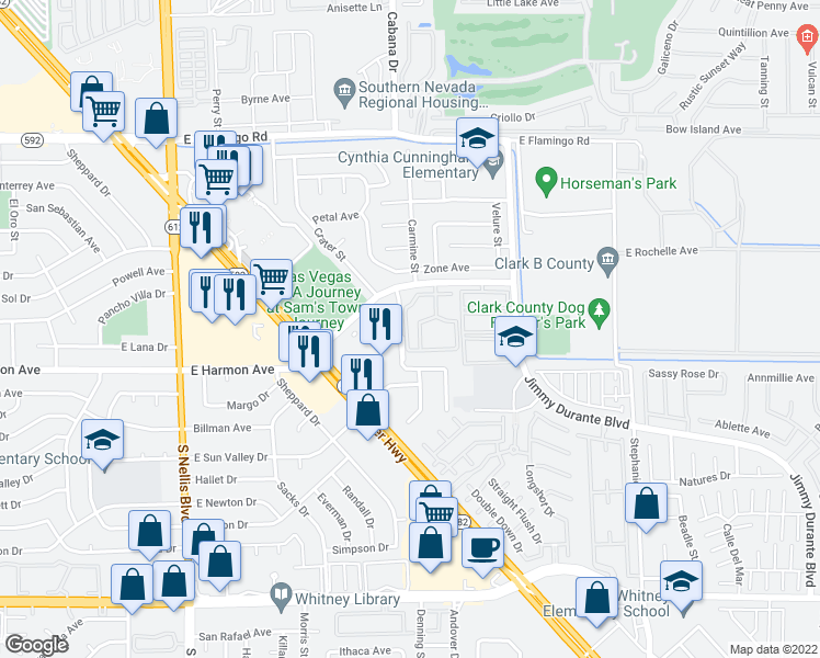 map of restaurants, bars, coffee shops, grocery stores, and more near in Whitney