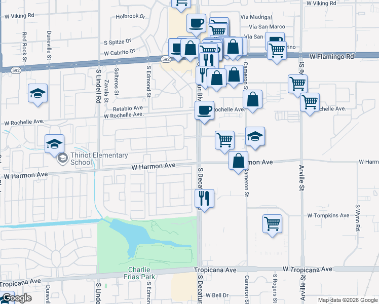 map of restaurants, bars, coffee shops, grocery stores, and more near 4410 Sandy River Drive in Las Vegas
