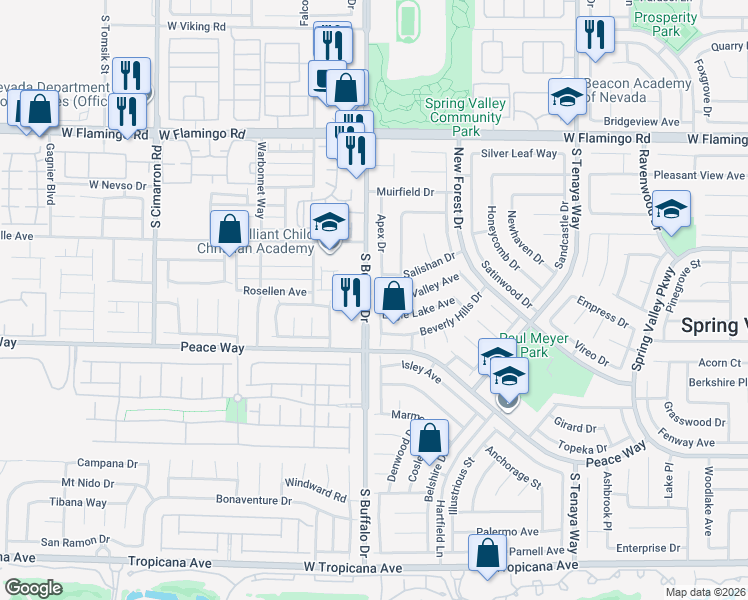 map of restaurants, bars, coffee shops, grocery stores, and more near 7773 Salishan Drive in Las Vegas
