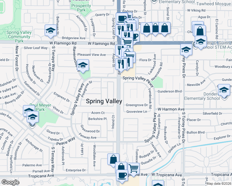 map of restaurants, bars, coffee shops, grocery stores, and more near 4364 Bramblewood Street in Las Vegas
