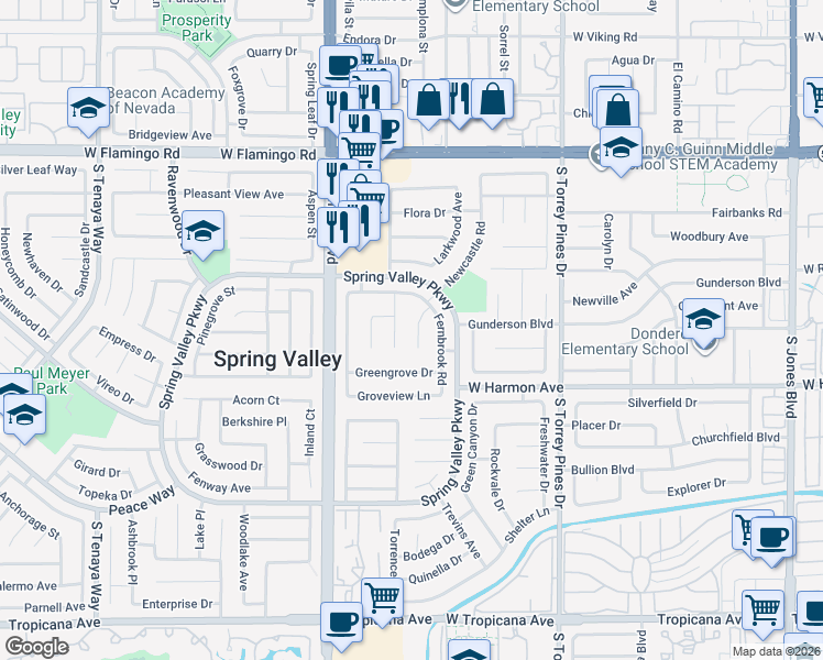 map of restaurants, bars, coffee shops, grocery stores, and more near 4397 Hidden Oak Court in Las Vegas