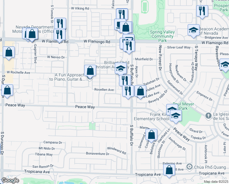 map of restaurants, bars, coffee shops, grocery stores, and more near 7910 Bridgefield Lane in Las Vegas