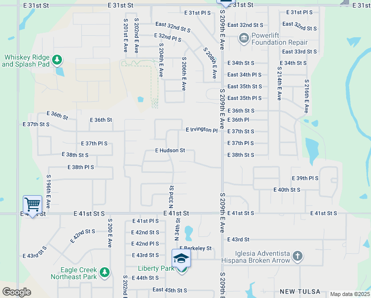 map of restaurants, bars, coffee shops, grocery stores, and more near 3508 East Hudson Street in Broken Arrow