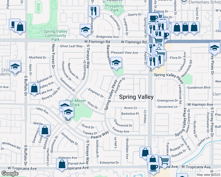 map of restaurants, bars, coffee shops, grocery stores, and more near 4394 Golden Ring Lane in Las Vegas