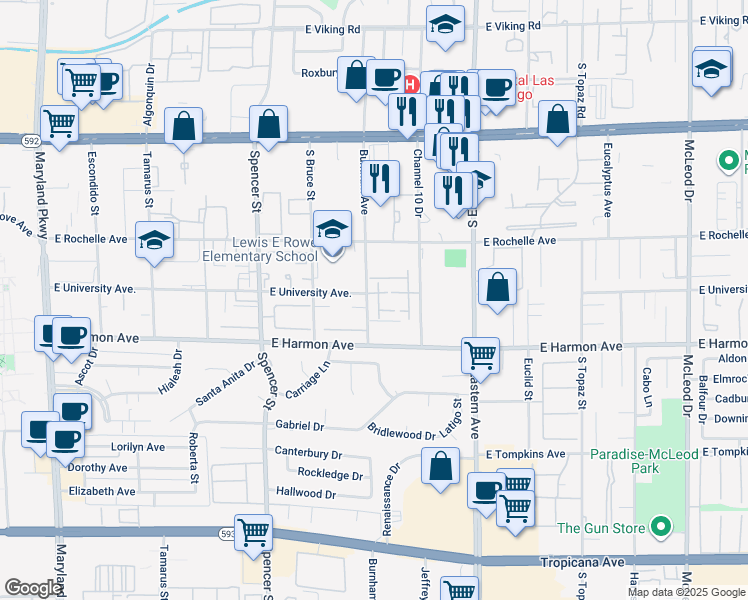 map of restaurants, bars, coffee shops, grocery stores, and more near 4375 Shortleaf Street in Las Vegas