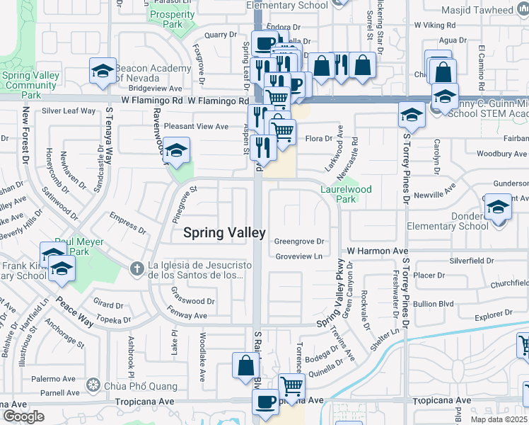 map of restaurants, bars, coffee shops, grocery stores, and more near 4399 De Forest Street in Las Vegas