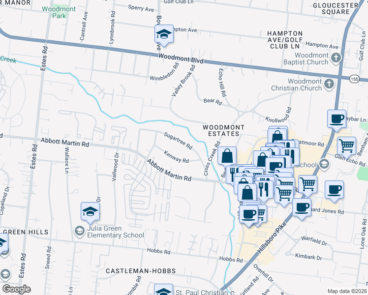 map of restaurants, bars, coffee shops, grocery stores, and more near 2830 Sugar Tree Road in Nashville