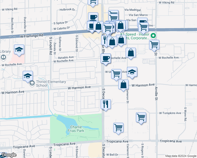 map of restaurants, bars, coffee shops, grocery stores, and more near in Las Vegas