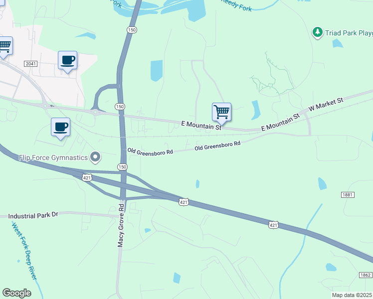 map of restaurants, bars, coffee shops, grocery stores, and more near 1328 Old Greensboro Road in Kernersville