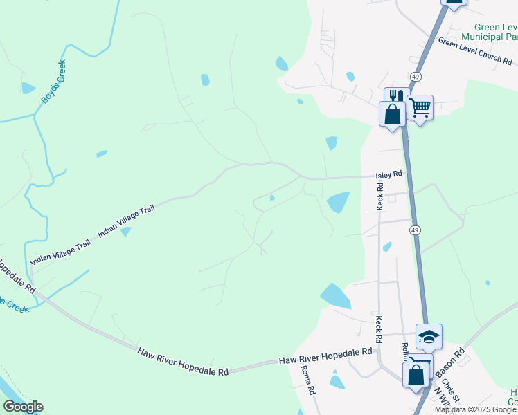map of restaurants, bars, coffee shops, grocery stores, and more near 22 Wanda Lane in Haw River