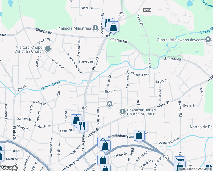 map of restaurants, bars, coffee shops, grocery stores, and more near 914 Shaw Street in Burlington