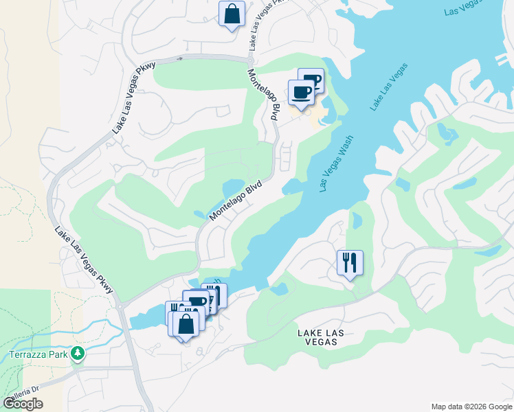 map of restaurants, bars, coffee shops, grocery stores, and more near 75 Montelago Boulevard in Henderson
