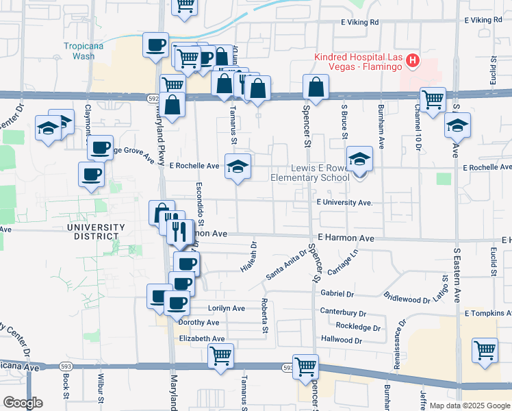 map of restaurants, bars, coffee shops, grocery stores, and more near 4376 Caliente Street in Las Vegas