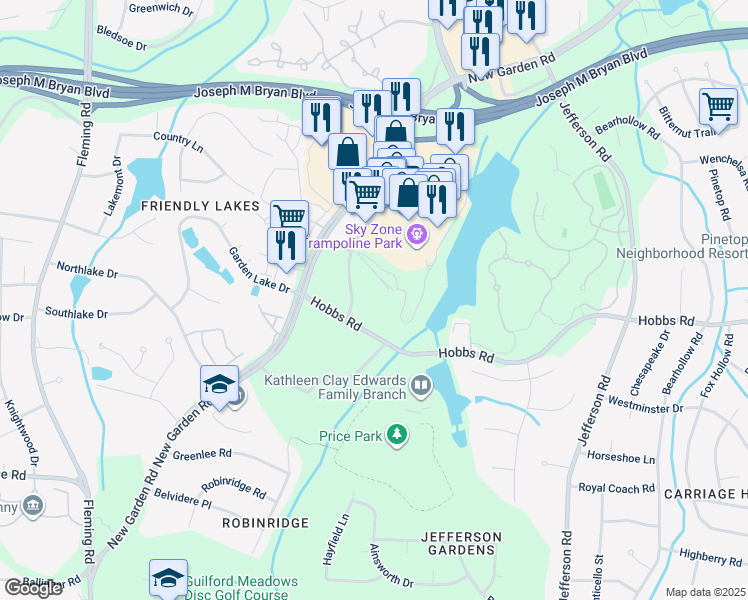 map of restaurants, bars, coffee shops, grocery stores, and more near 1500 Highwoods Blvd in Greensboro