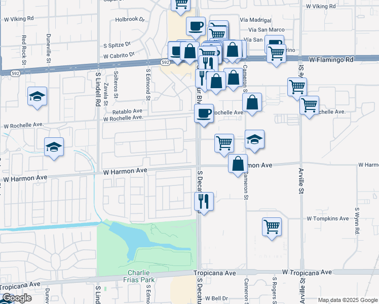 map of restaurants, bars, coffee shops, grocery stores, and more near 4460 Sandy River Drive in Las Vegas