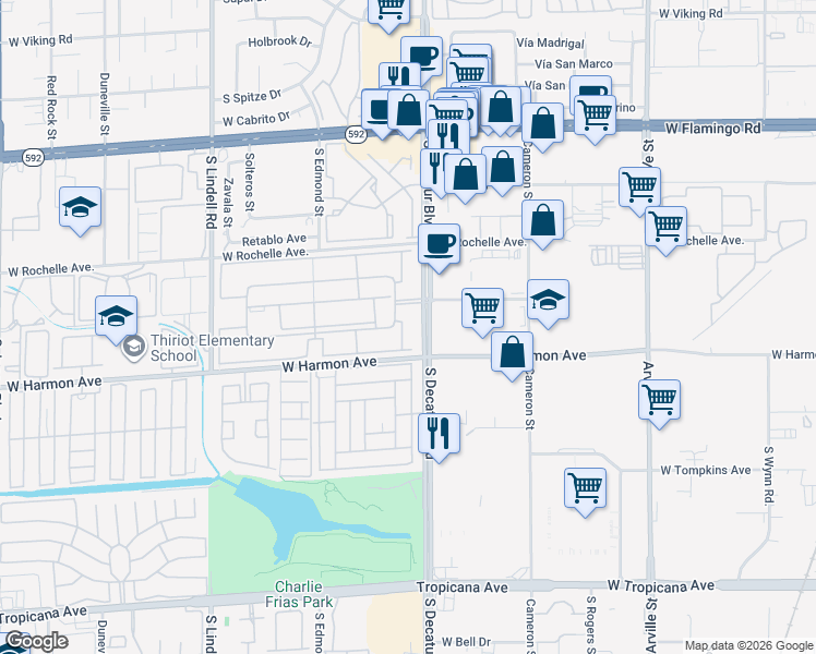map of restaurants, bars, coffee shops, grocery stores, and more near 4410 Sandy River Drive in Las Vegas