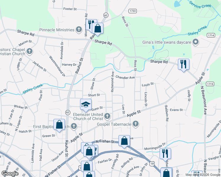 map of restaurants, bars, coffee shops, grocery stores, and more near 904 Richmond Avenue in Burlington