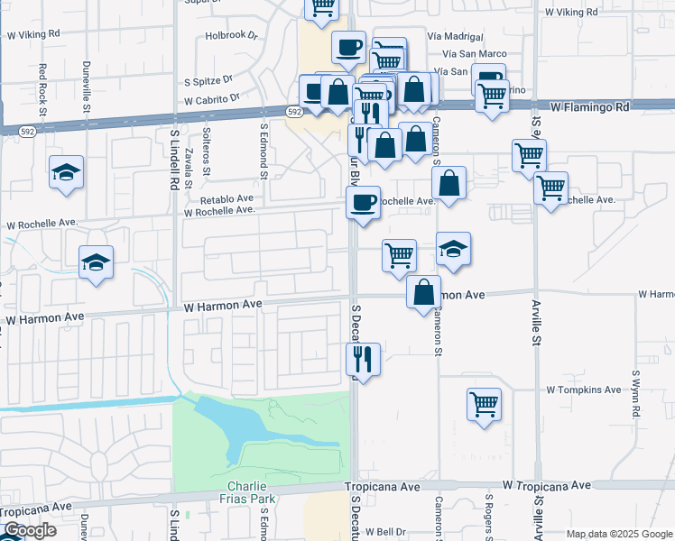 map of restaurants, bars, coffee shops, grocery stores, and more near 4460 Sandy River Drive in Las Vegas