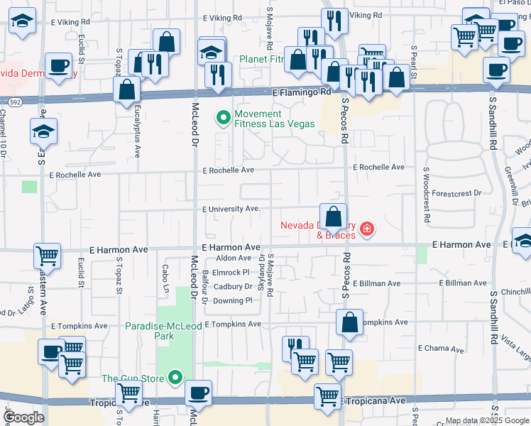 map of restaurants, bars, coffee shops, grocery stores, and more near 3187 Cardinal Lane in Las Vegas