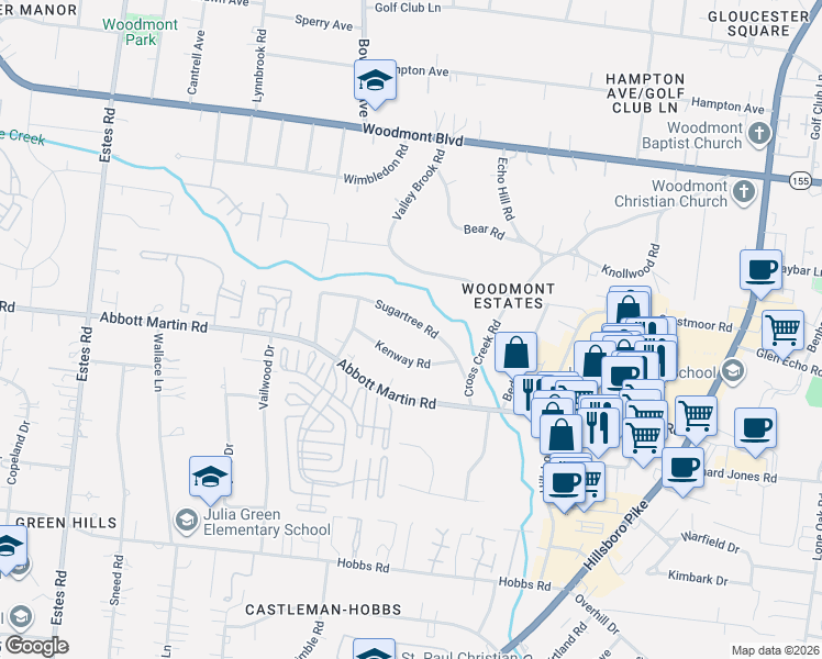 map of restaurants, bars, coffee shops, grocery stores, and more near 2830 Sugar Tree Road in Nashville