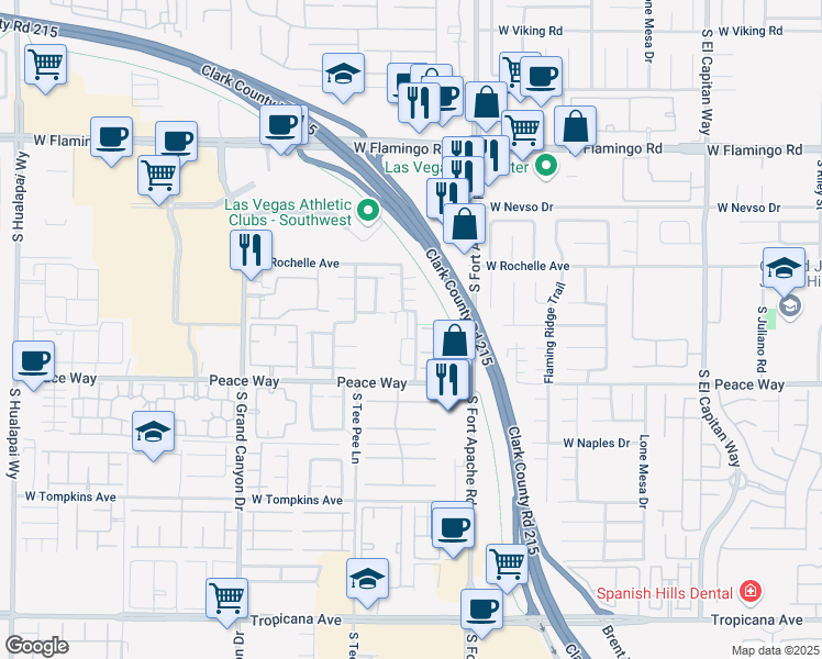 map of restaurants, bars, coffee shops, grocery stores, and more near 230 South Chieftain Street in Las Vegas
