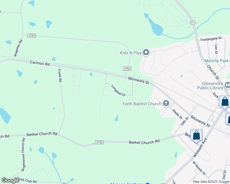 map of restaurants, bars, coffee shops, grocery stores, and more near 1105 Longleaf Drive in Gibsonville